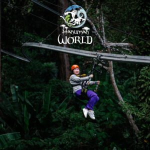 Zipline ride over the jungle at Hanuman World