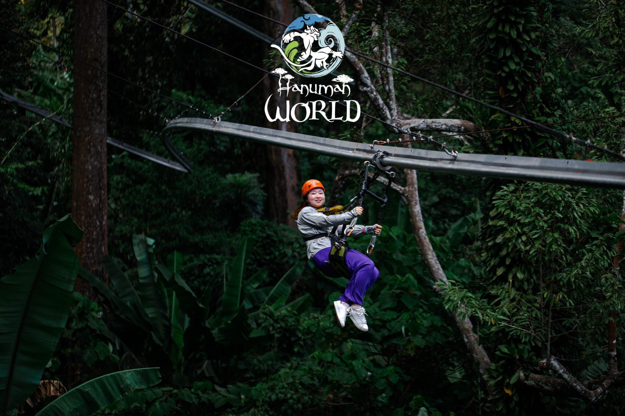 Zipline ride over the jungle at Hanuman World