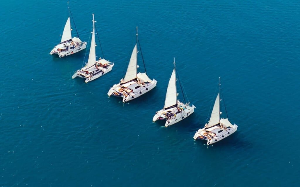 Catamarans anchored in the Andaman Sea