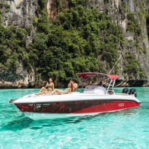 Private speedboat in a turquoise lagoon