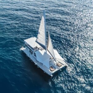 Luxury yacht under sail near Phuket, seen from above
