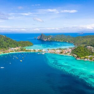 Aerial view of Phi Phi Don and Tonsai Bay