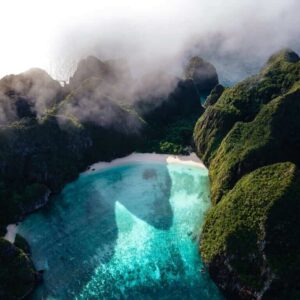 Turquoise lagoon between the cliffs of Phi Phi