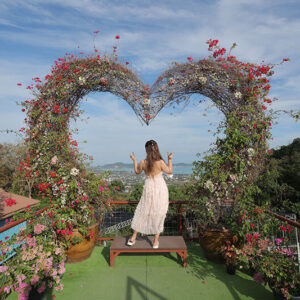Heart-shaped flower arch at a Phuket viewpoint