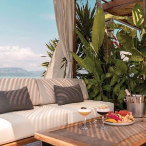 Cabana lounge with drinks and fruit