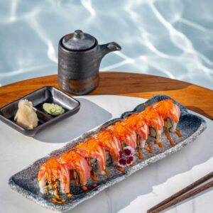Sushi roll served by the pool