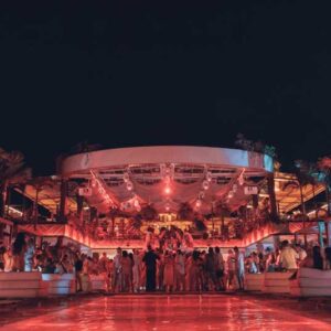 Night party under the lights at the beach club
