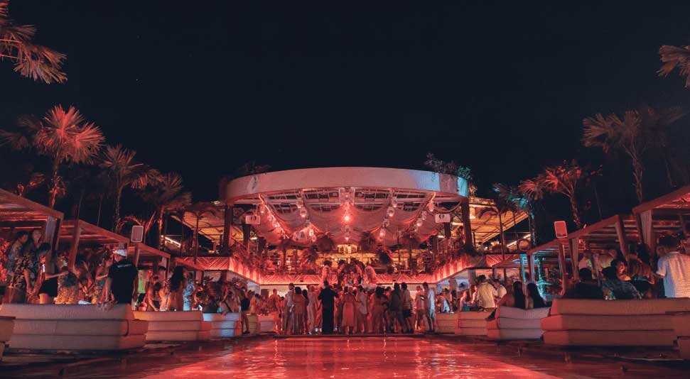 Night party under the lights at the beach club