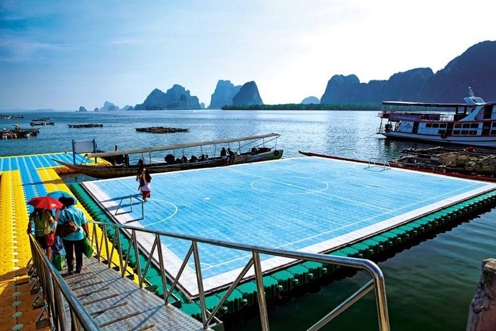 The floating football pitch at Koh Panyee