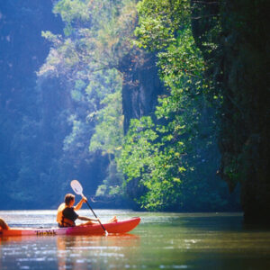 Canoeing between the cliffs at Hong Island