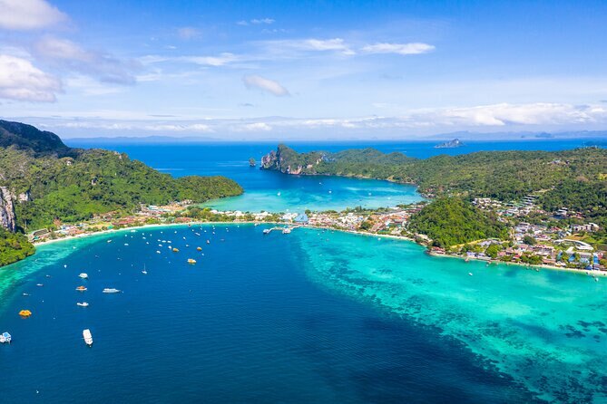 Aerial view of Phi Phi Don and its twin bays