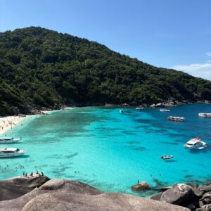 Turquoise bay framed by granite boulders in the Similan Islands
