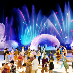 Naga courtyard fountain show at Siam Niramit Phuket