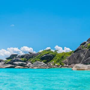 Sail Rock above the turquoise water of the Similan Islands