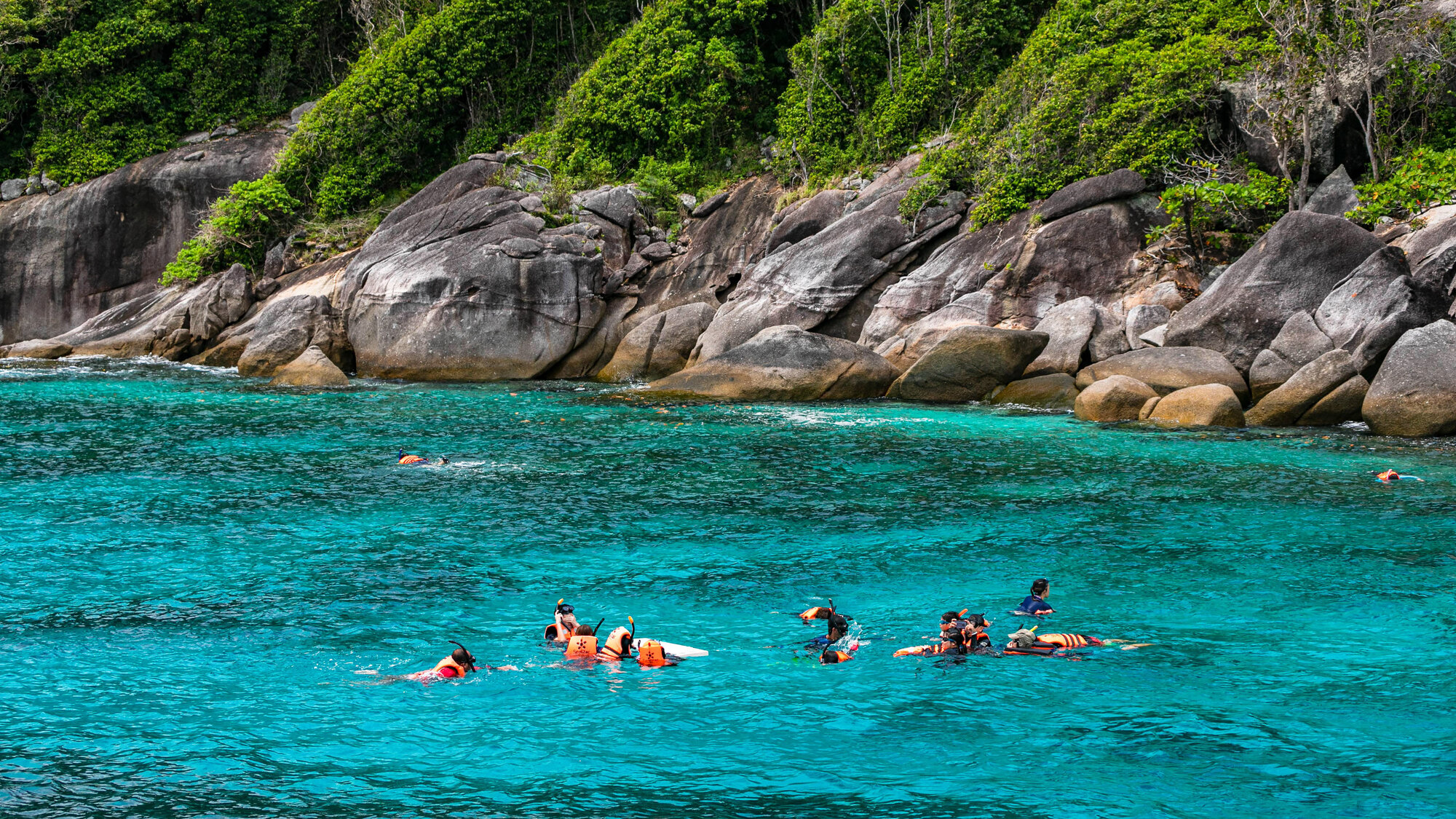 Snorkellers over the reef in the Similan Islands