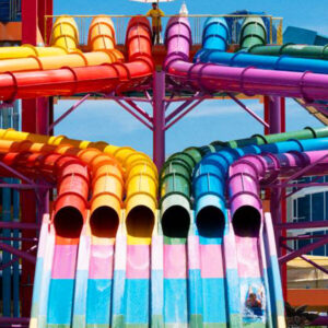 Rainbow multi-lane racer slides at Splash Jungle Water Park, Phuket