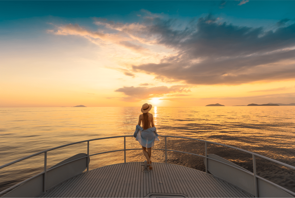 Watching the sunset from the bow of the boat