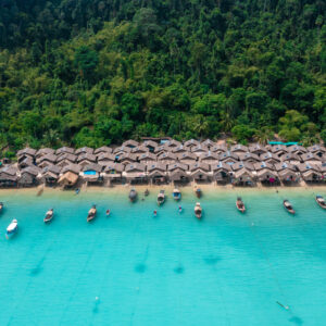 Moken village and longtail boats at Surin