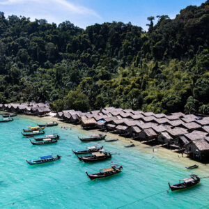 Aerial view of the Moken village bay in the Surin Islands